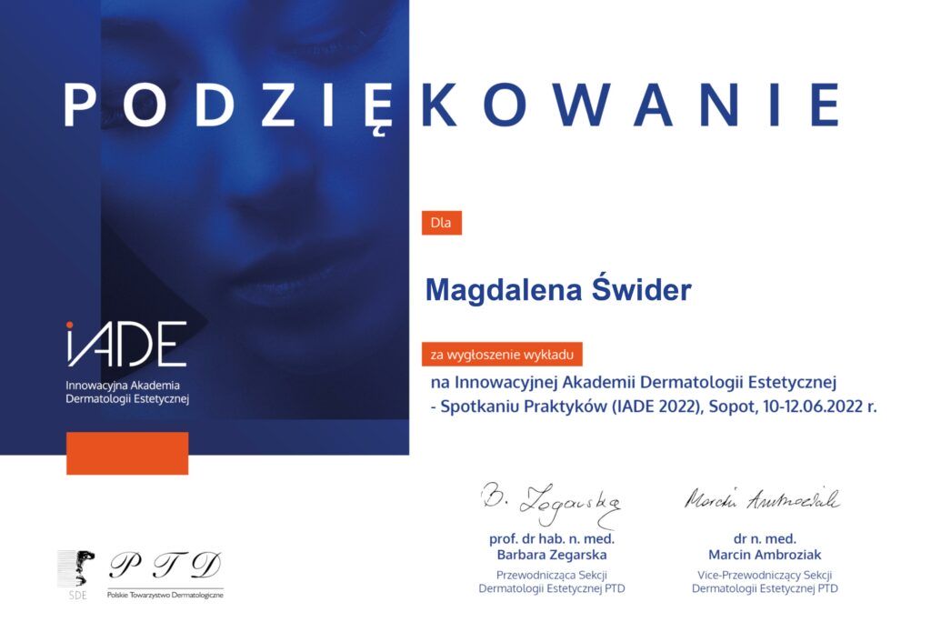 certyfikat medycyna estetyczna Magdalena Świder