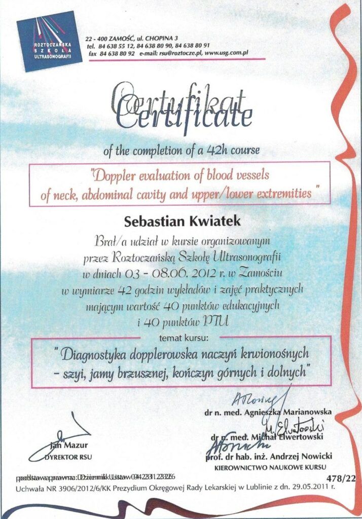 Sebastian Kwiatek certyfikat