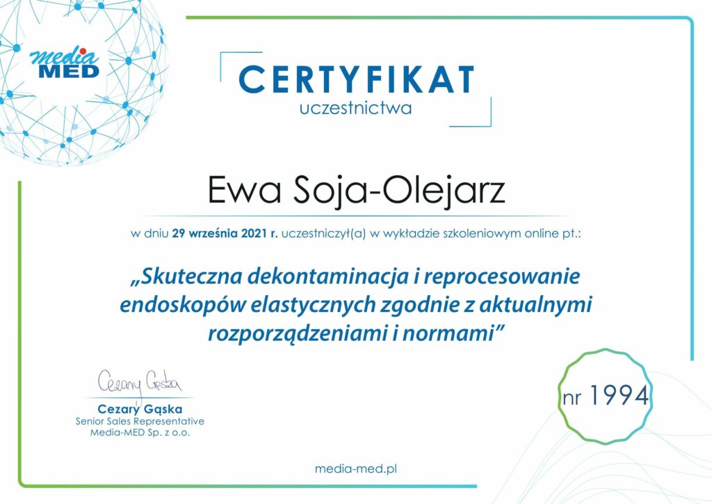 certyfikat Ewa Soja-Olejarz